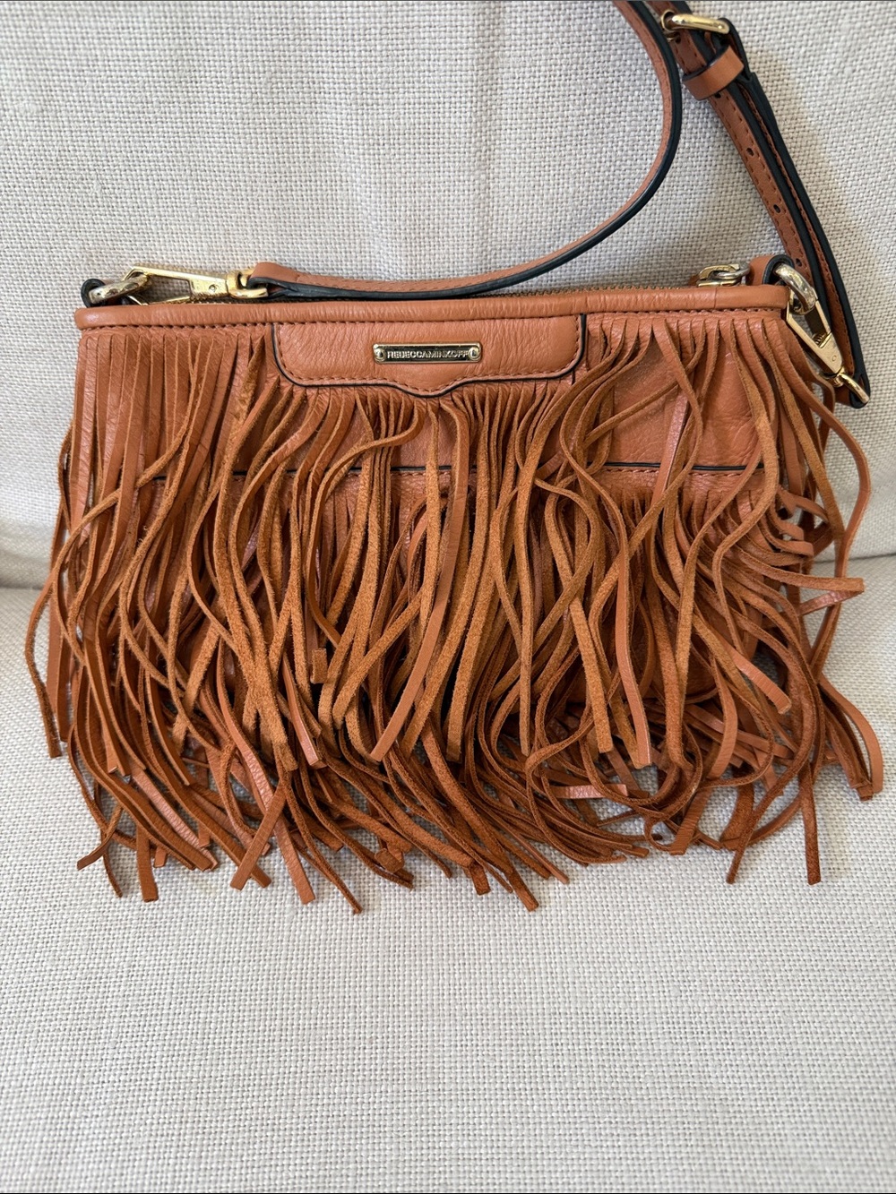 Rebecca Minkoff Cognac Fringe Leather Crossbody